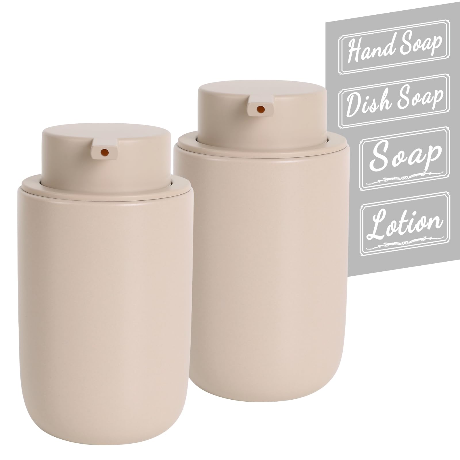 BosilunLife Khaki Soap Dispenser Set - 2 Pack 12oz Ceramic Dish Soap Dispenser with Rust Proof Pump for Kitchen, Hand Soap and L
