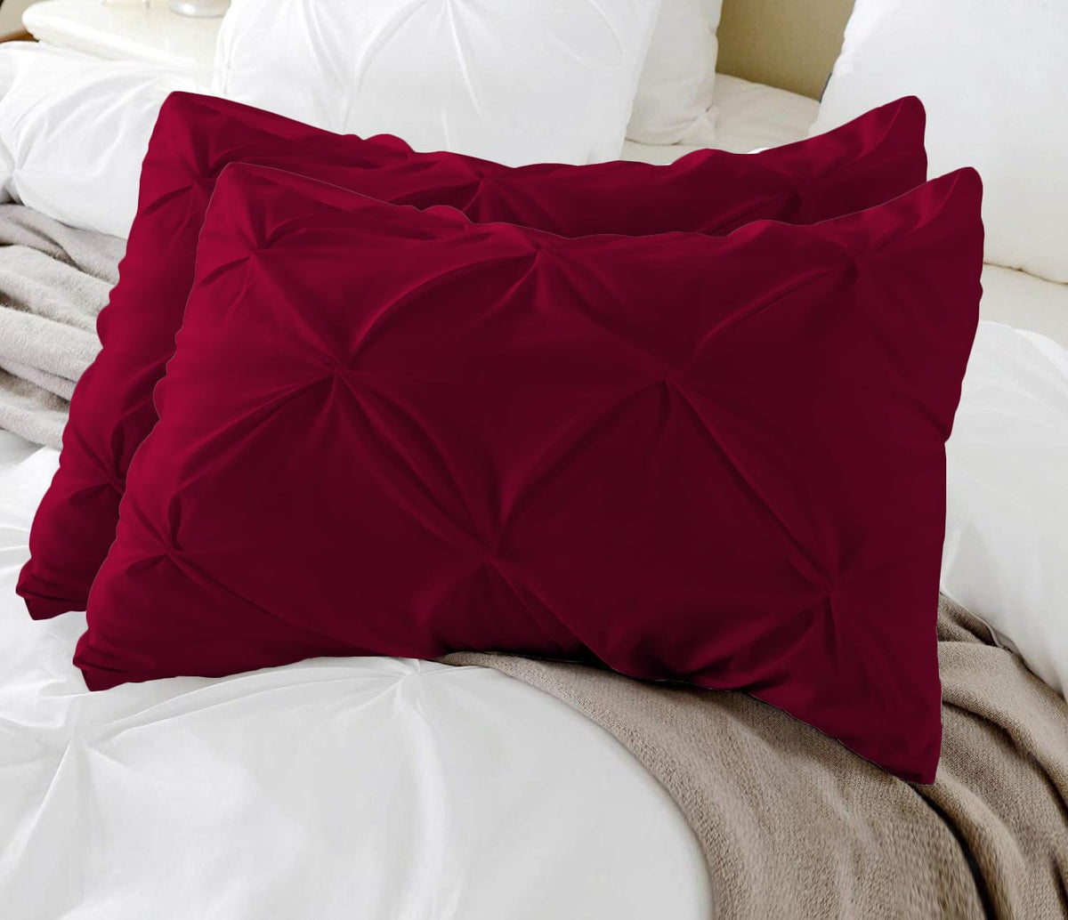 King Pillow Shams Set Of 2 Pinch Pleated Burgundy Pillow Shams King Size 20X36 Pinch Pillow Covers 100% Egyptian Cotton 600 Thre