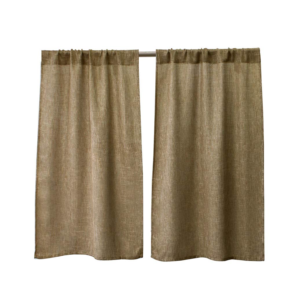 Valea Home Soft Burlap Short Curtains Rustic Natural Tan Rod Pocket Curtain Panels for Small Window 45 inch Length Cafe Kitchen 