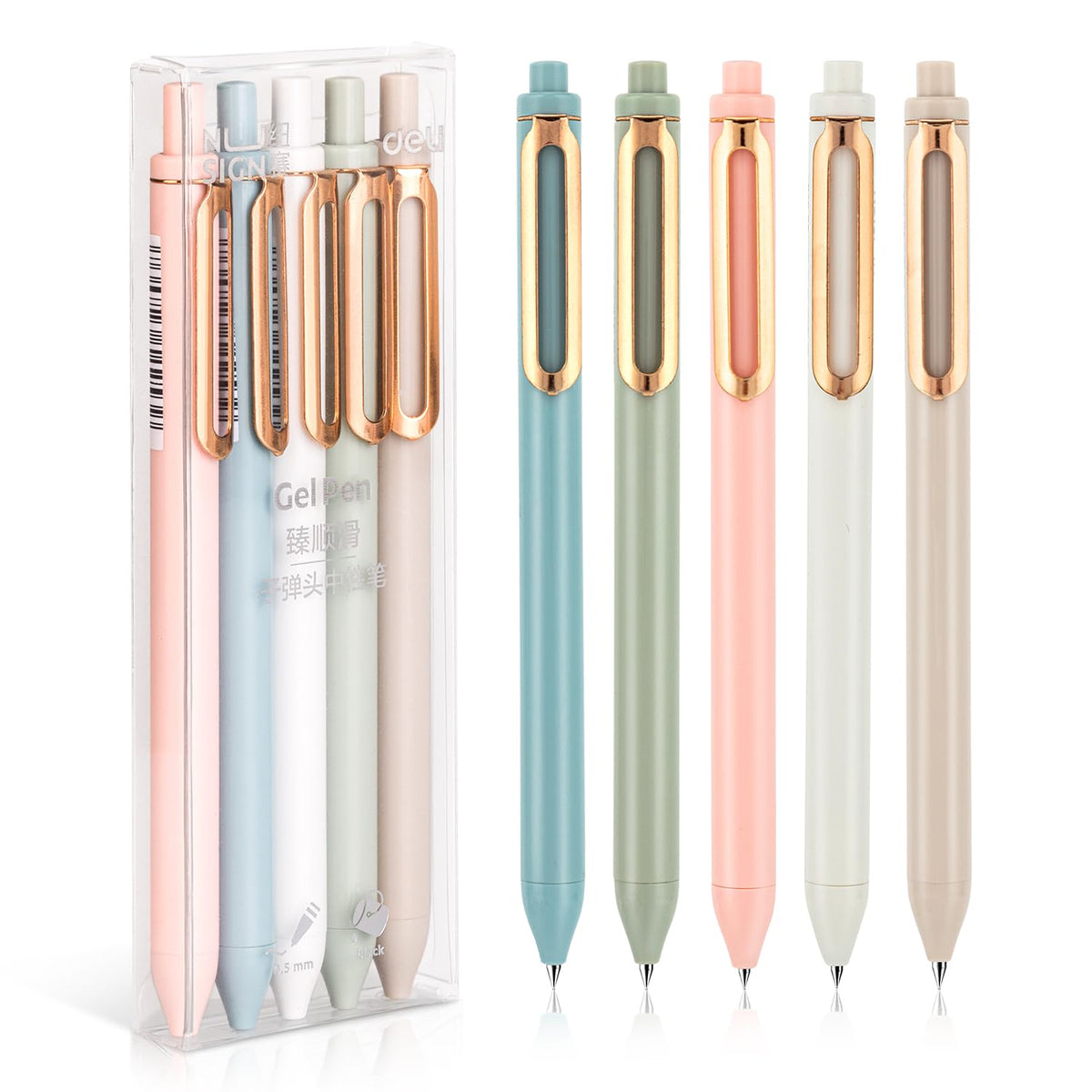 Nusign Gel Pens, 5 Pcs 0.5Mm Retractable Quick Dry Black Ink Fine Point Rolling Ball Gel Pen, Smooth Writing No Bleed For Journa