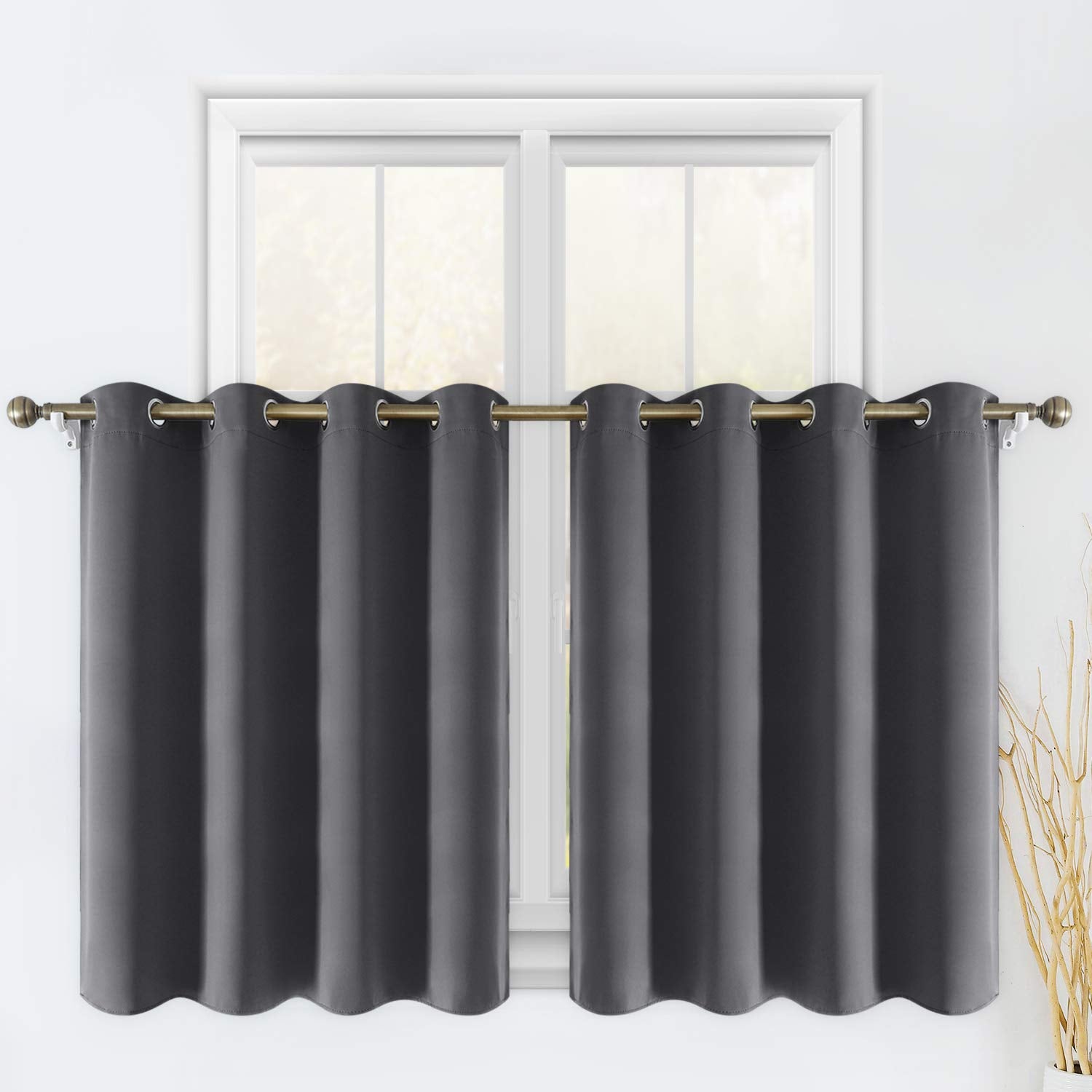 Homeideas Blackout Curtains For Bedroom 36 Inch Length 2 Panels Set Room Darkening Bedroom Curtains, Soundproof Thermal Grommet