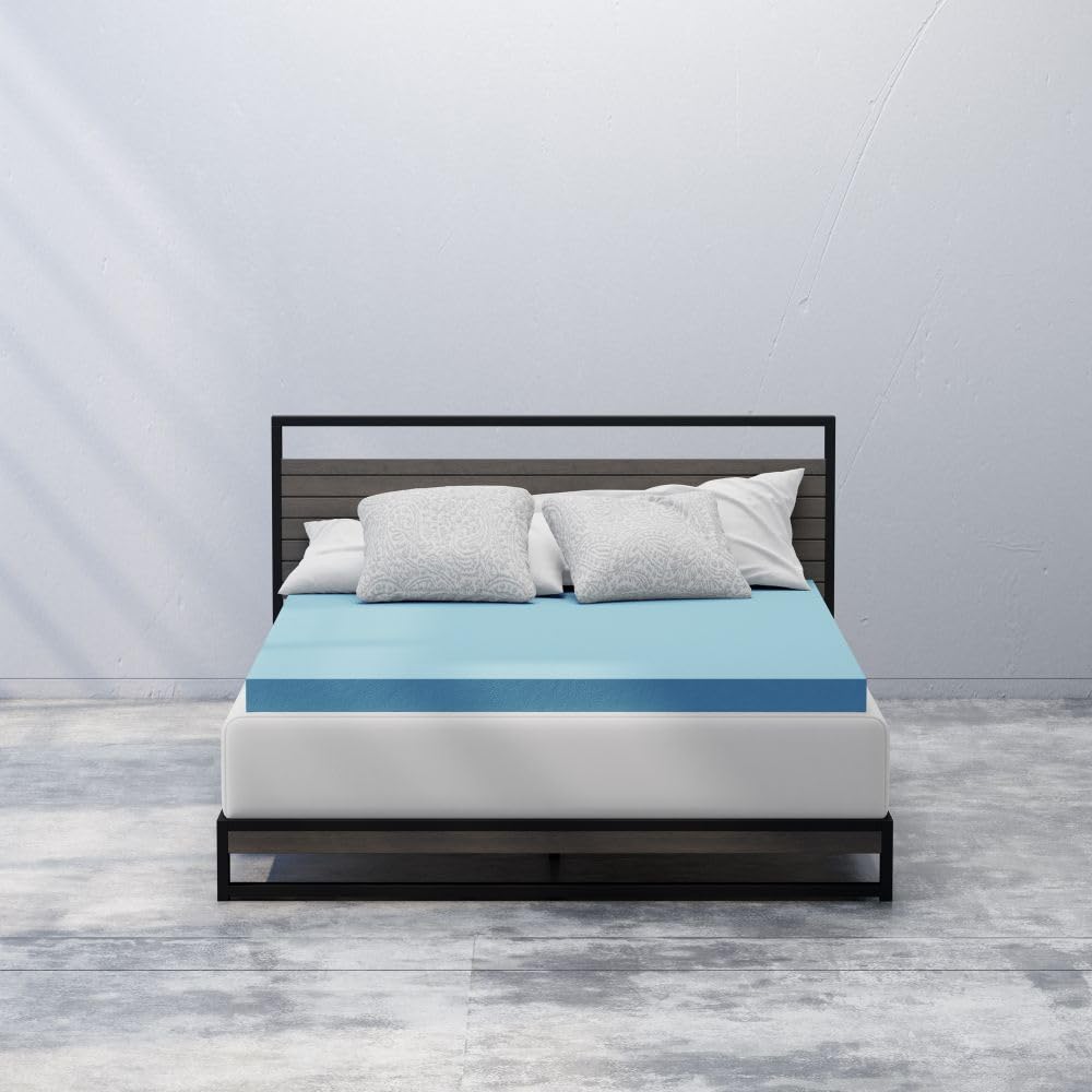 ZINUS 2 Inch Green Tea Cooling Gel Memory Foam Mattress Topper / Cooling Gel Foam / CertiPUR-US Certified, Queen, Blue