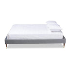 Baxton Studio Volden Glam and Luxe Charcoal Velvet Fabric Upholstered Full Size Wood Platform Bed Frame with Gold-Tone Leg Tips