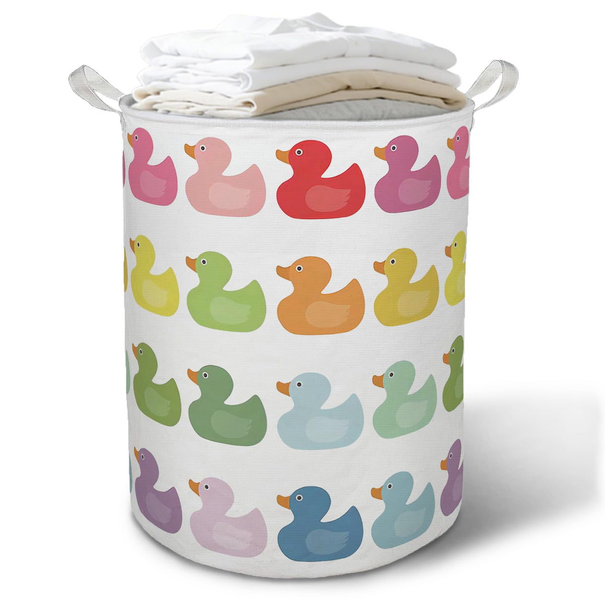 TAZSWDMM Colorful Rubber Duck Laundry Basket Hamper, Boho Cute Ducks Foldable Clothes Toys Books Storage Box Bins Baskets Organi