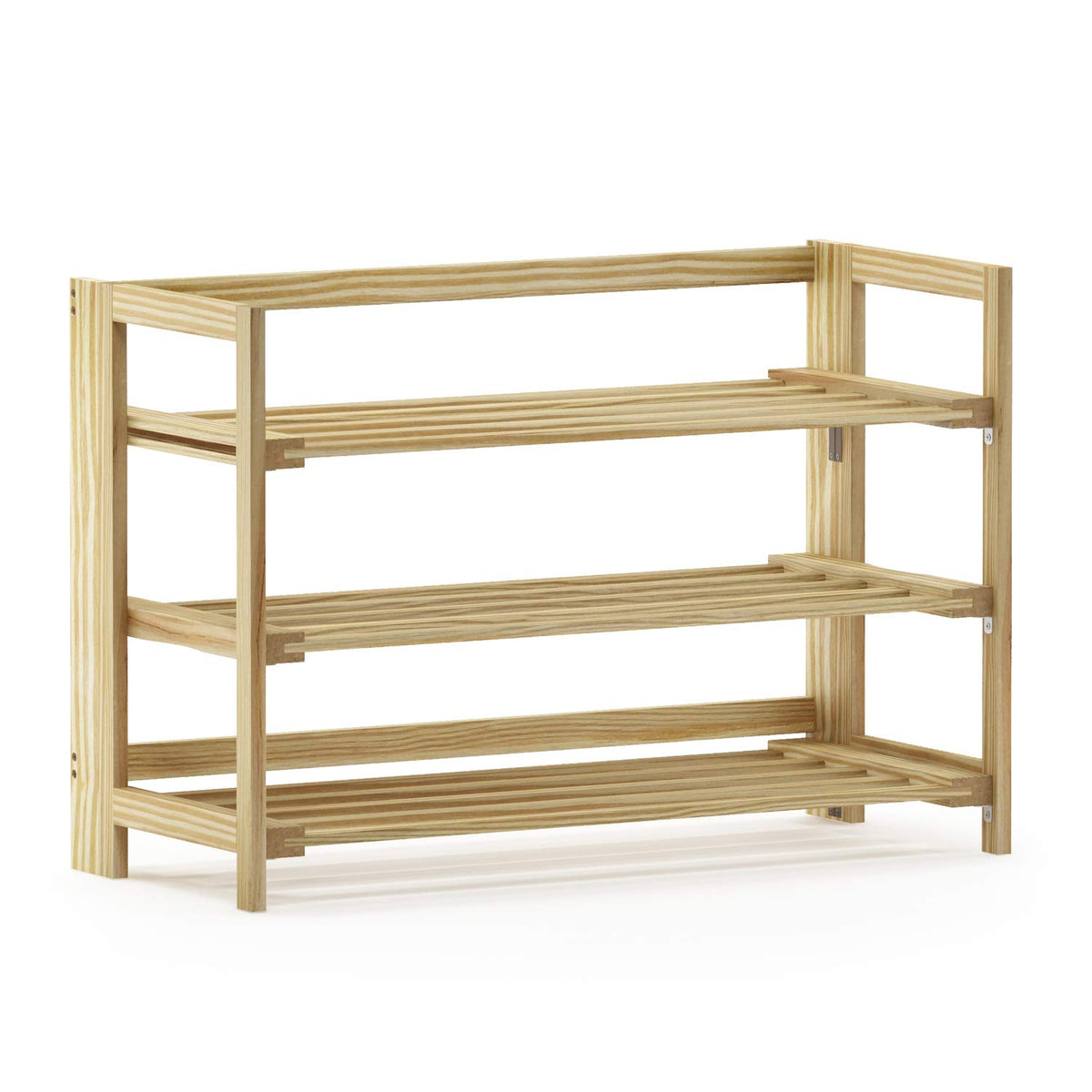 Furinno Alder Pine Solid Wood 3-Tier Shoe Rack, Foldable, Natural