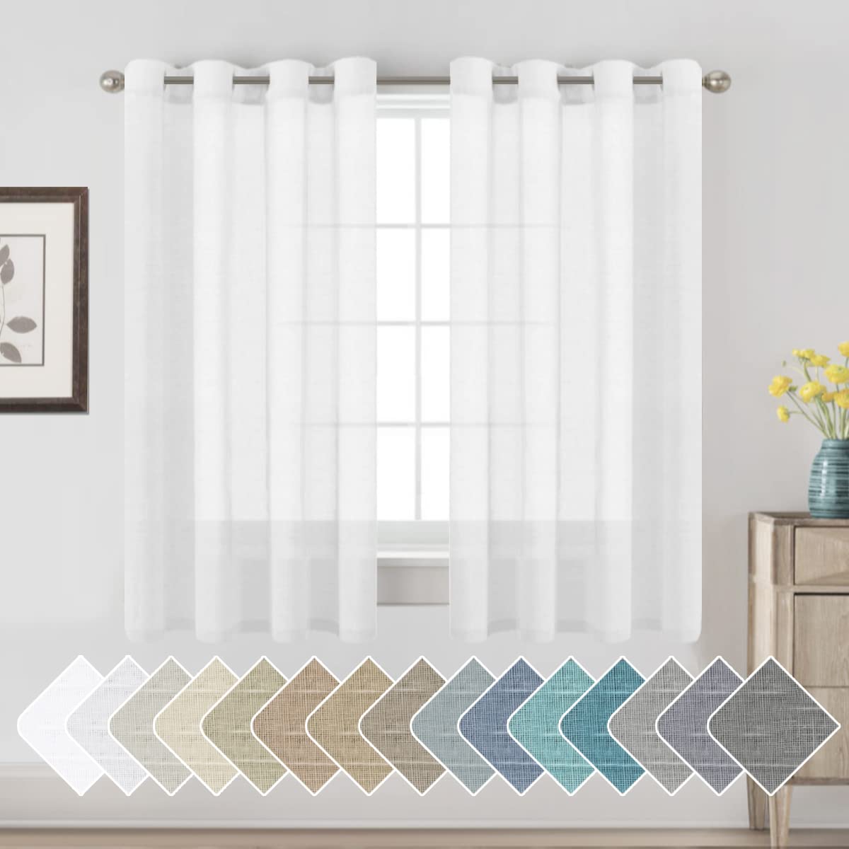 Nickel Grommet Linen Sheer Curtains - 2 Pieces, Beautiful, Elegant, Natural Light Flow, Rich Quality Material, Highly Durable Cu