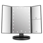 deweisn Tabletop Mount Trifold Lighted Vanity Mirror with 21 LED Lights, Touch Screen and 3X/2X/1X Magnification, Two Power Supp