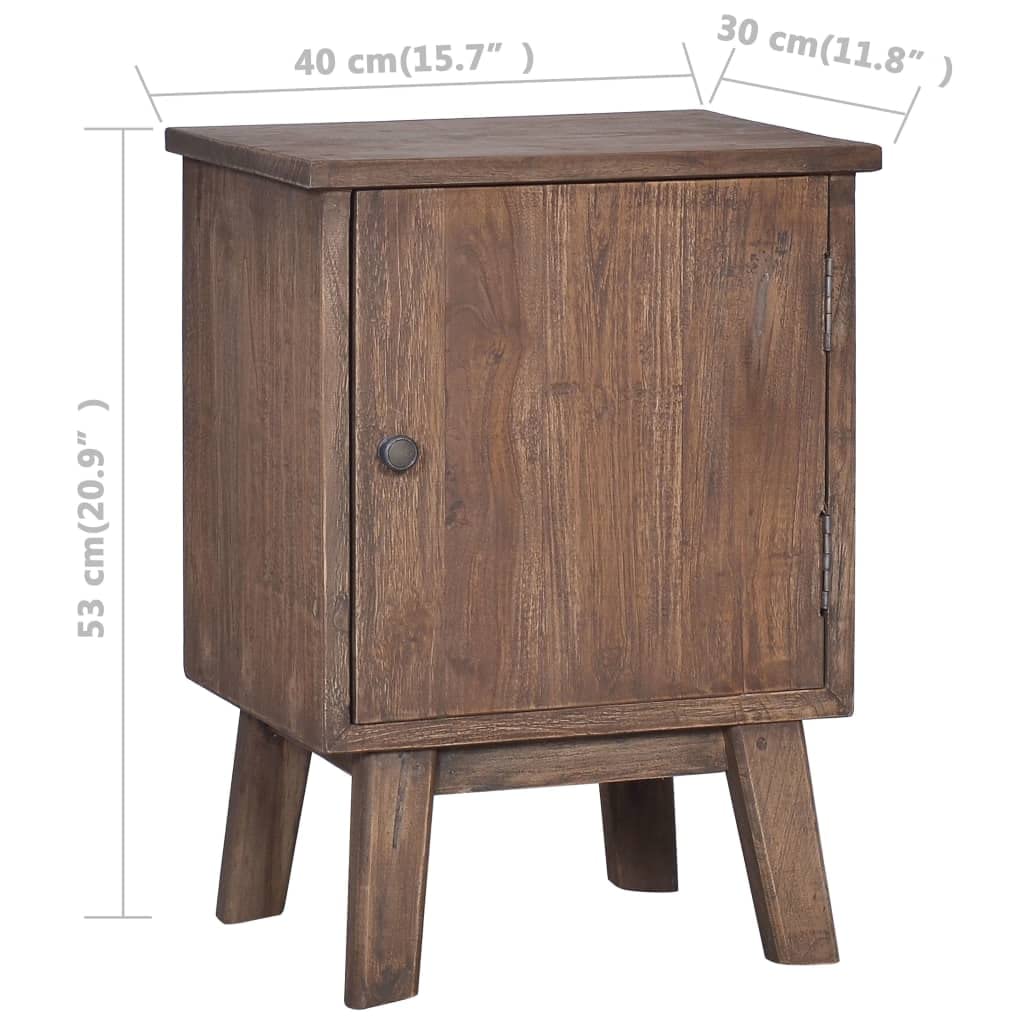vidaXL Solid Teak Wood Bedside Cabinet - Rustic Colonial-Style Nightstand with Spacious Storage, Natural Finish, Easy Assembly