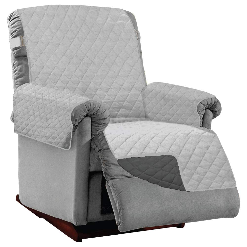 Sofa Shield Patented Recliner Slip Cover, Large Cushion Protector, Reversible Stain, Dog Tear Resistant Slipcover, Quilted Microfiber 28” Seat, Washable Covers For Dogs Pets Kids, Light Gray Charcoal
