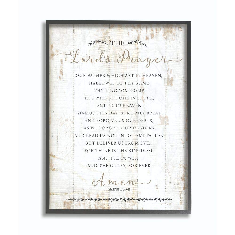 Stupell Industries The Lords Prayer Our Father Rustic Distressed White Wood Look Black Framed Wall Art, 16 x 20, Design by Artis