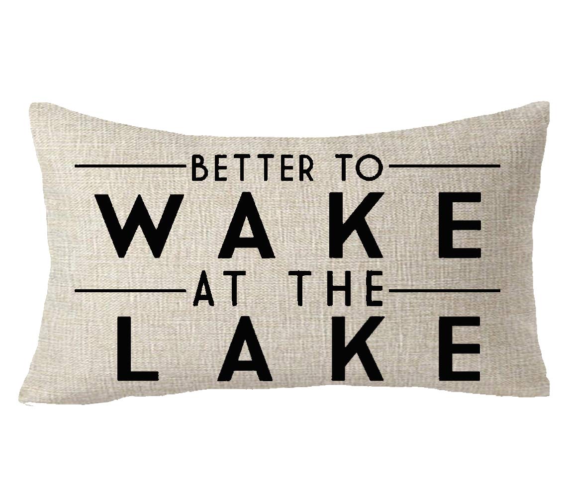 Feleniw Better To Wake At The Lake Adventure Awaits Cotton Linen Decorative Throw Pillow Cover Cushion Case Lumbar 12X20 Inches