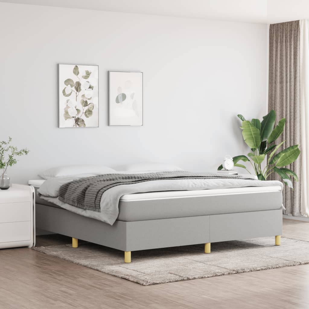 vidaXL California King-Size Box Spring Bed Frame – 72"x83.9" – Modern Style, Light Gray Fabric, Plywood & Engineered Wood Construction – Easy Assembly Required