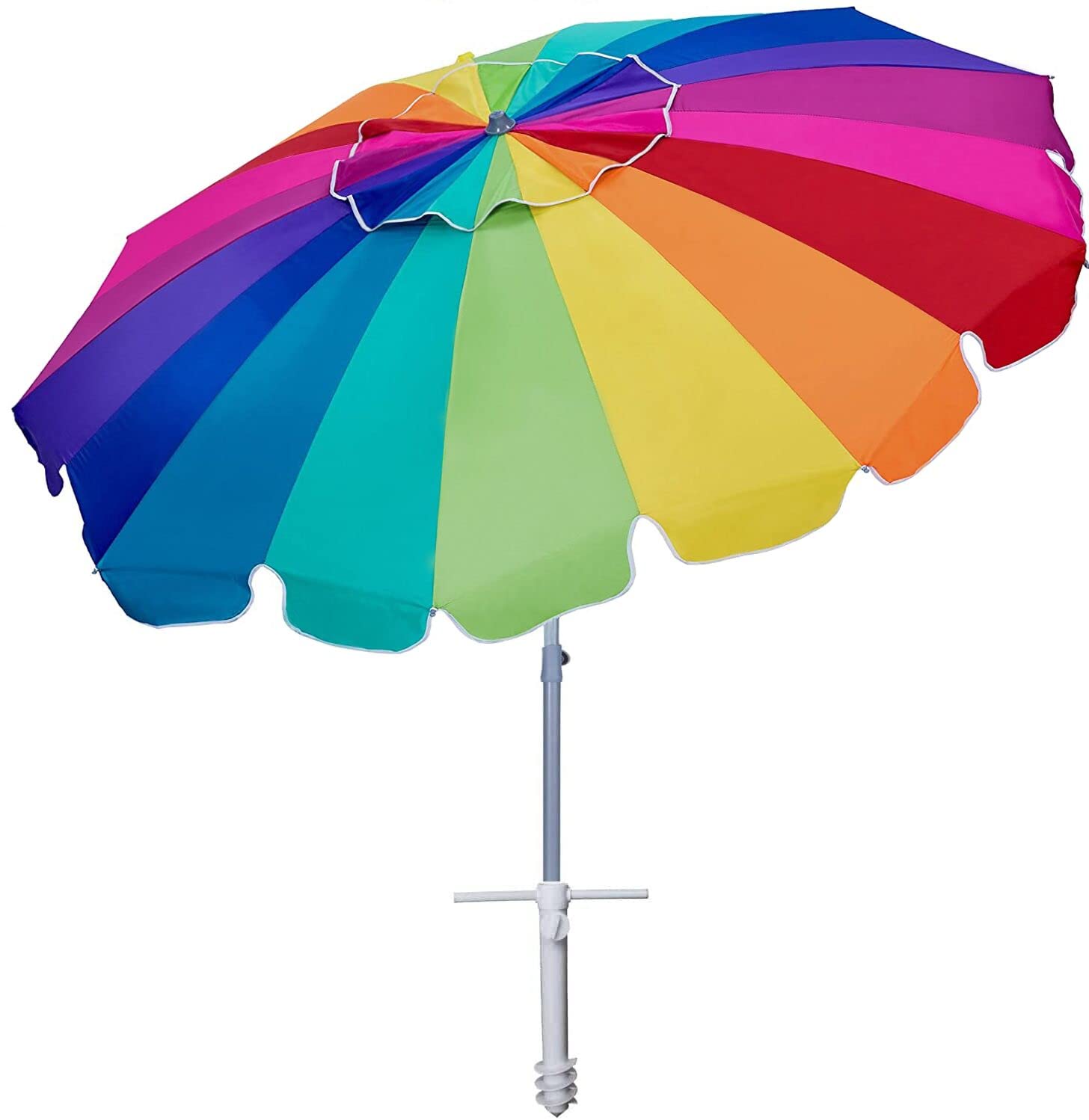 Ammsun 7.5Ft Heavy Duty High Wind Beach Umbrella With Sand Anchor & Tilt Sun Shelter, Uv 50+ Protection Outdoor Umbrellas Sunsha