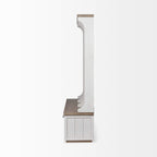 HomeRoots White and Medium Brown Wood Hall Tree w/Storage