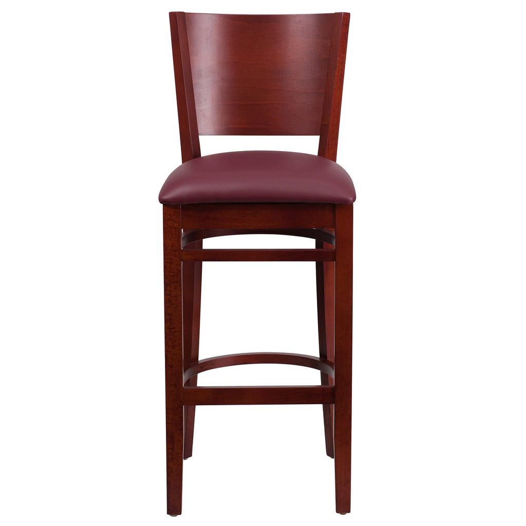 Flash Furniture Lacey Series Solid Back Mahogany Wood Restaurant Barstool - Burgundy Vinyl Seat