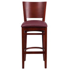 Flash Furniture Lacey Series Solid Back Mahogany Wood Restaurant Barstool - Burgundy Vinyl Seat