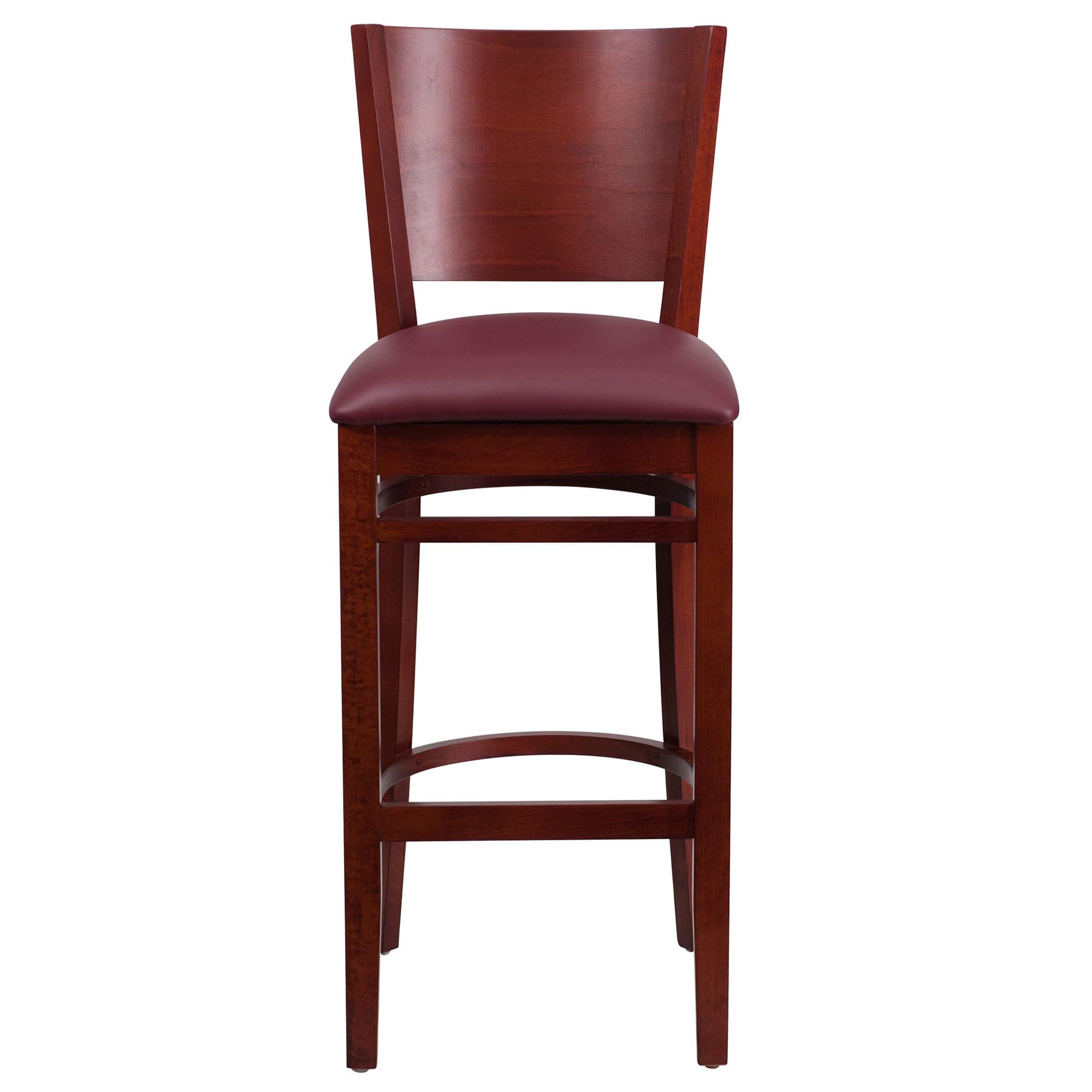 Flash Furniture Lacey Series Solid Back Mahogany Wood Restaurant Barstool - Burgundy Vinyl Seat