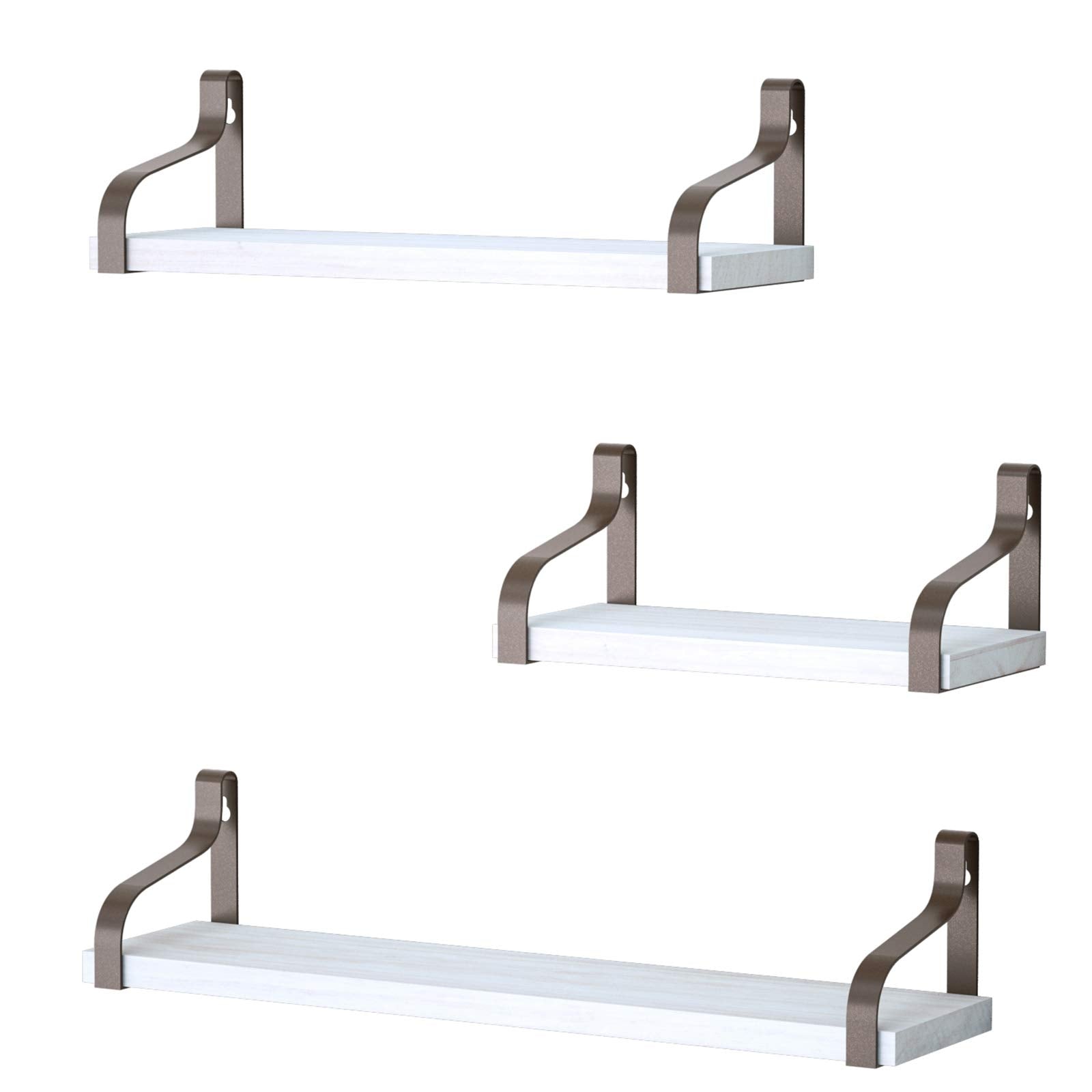 Love-KANKEI Floating Shelves for Wall Set of 3, Rustic Wood Wall Shelves for Bedroom, Living Room, Bathroom, Kitchen, Office Sto