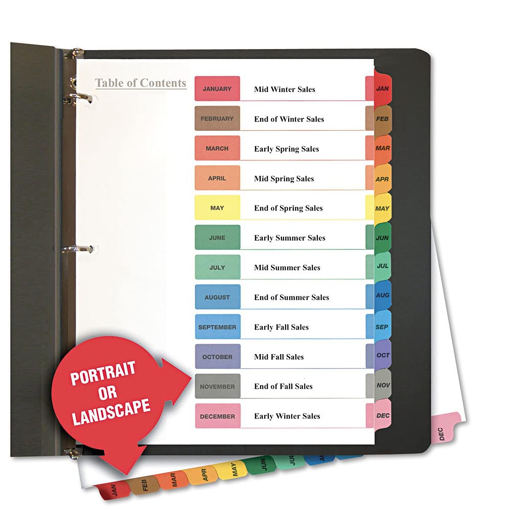 Universal Unv24810 11 In. X 8.5 In. 12-Tab Jan. To Dec. Deluxe Table Of Contents Dividers For Printers - White (1 Set)