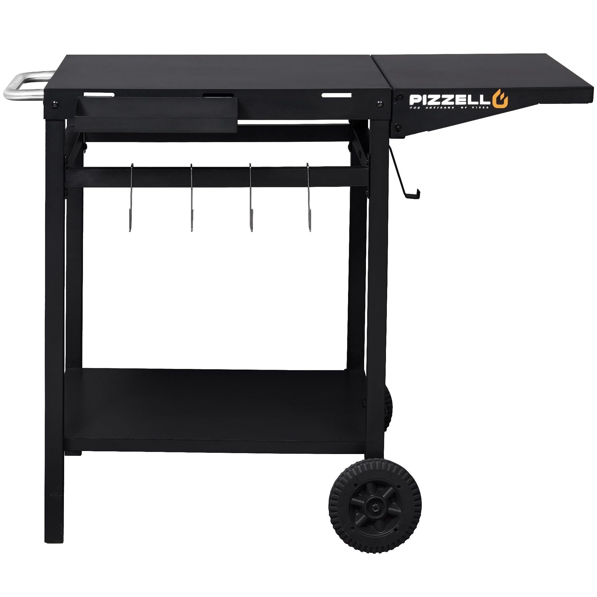 Pizzello Garden Cart 2 Layers Grill Cart For Outdoor Foldable Shelf Worktable Outside Kitchen Pizza Oven Stand Trolley With Hand