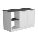Depot E-Shop Coral Kitchen Island With Large Countertop, Open Storage Shelves And Double Door Cabinet, White/Onyx