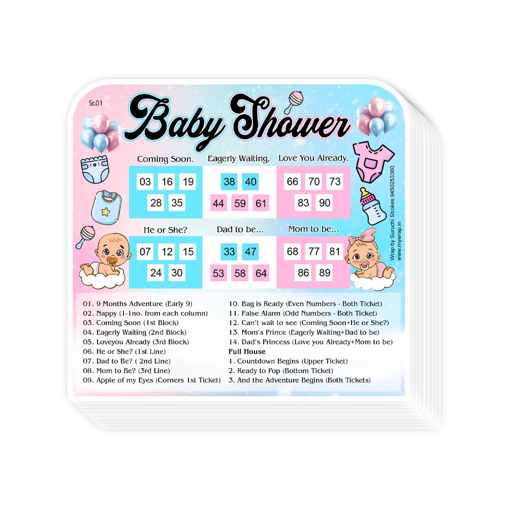 Suruchi Strokes Baby Shower Theme Tambola Tickets | Fun Housie Game Set for Mom to Be Ceremony Party (20 Tickets)