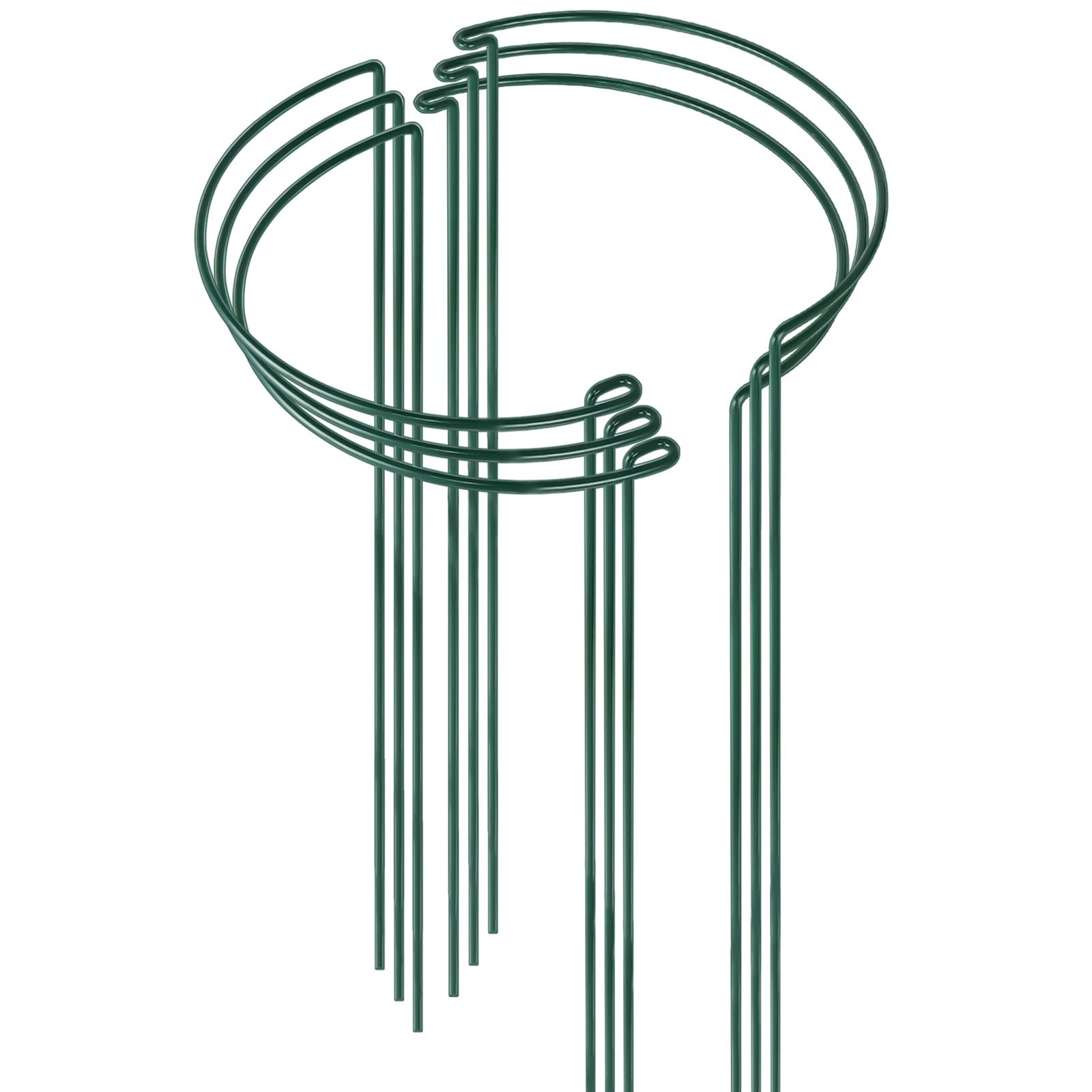 Higift 6 Pack Tall Plant Support Stakes,10' Wide X 24' High Metal Half Round Garden Plant Support Peony Cage And Support, Gree