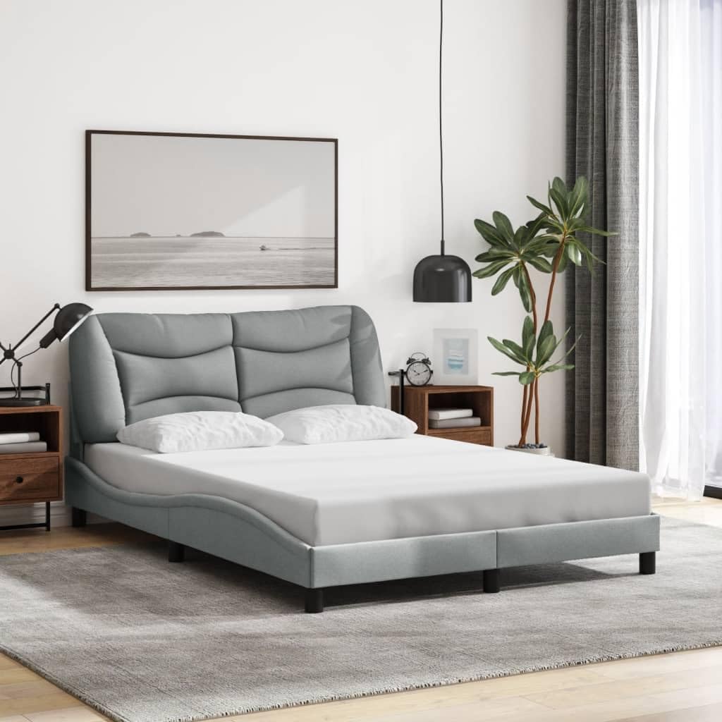 vidaXL Full Fabric Bed Frame with Headboard - Light Gray - Modern Design - 53.9"x74.8"
