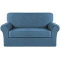 Turquoize Stretch Sofa Slipcover 2 Pieces Sofa Cover Couch Cover For 2 Cushion Couch Washable Furniture Protector Covers With Elastic Bottom Feature Thick Jacquard Fabric (Loveseat, Dusty Blue)