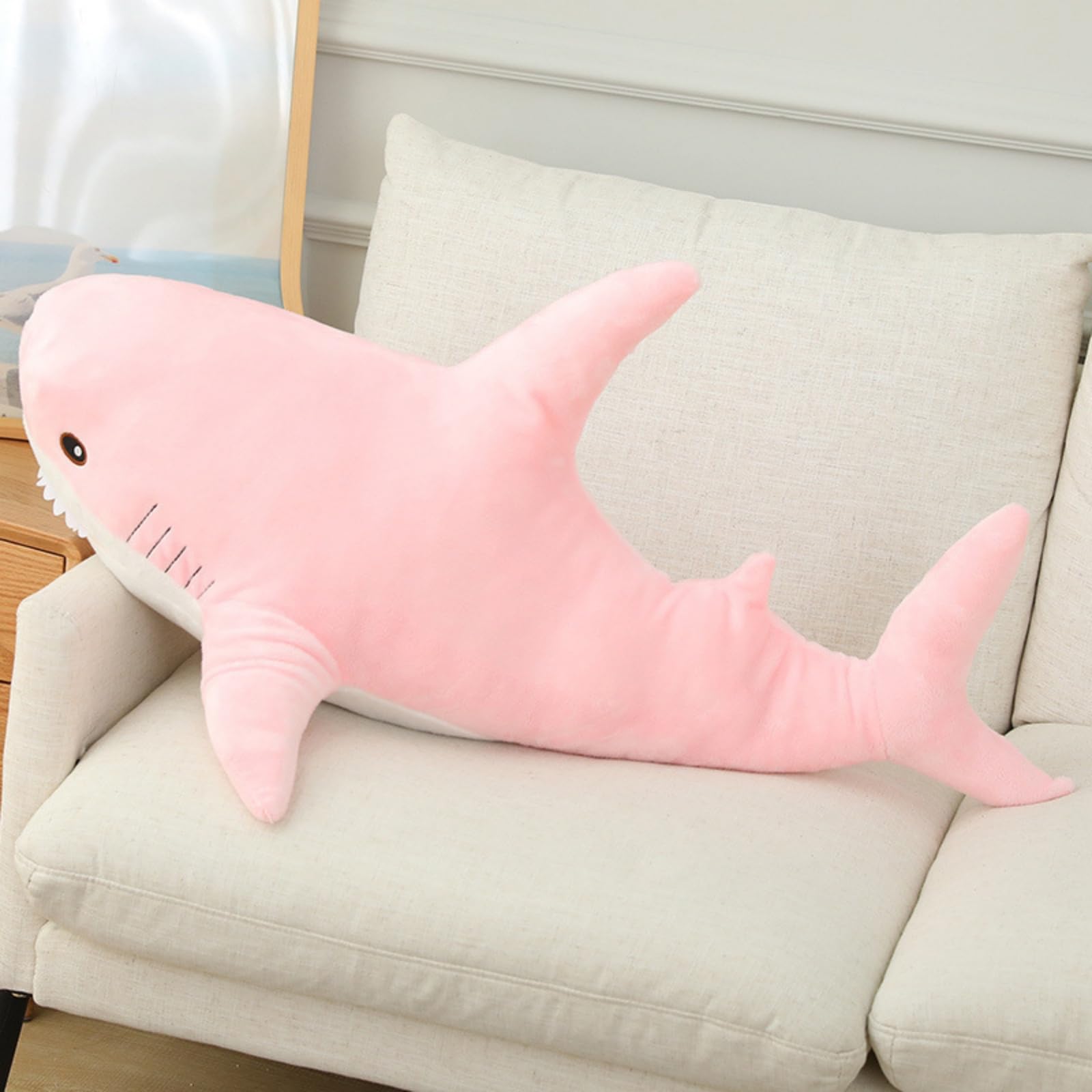 Ryttir 39.4 Inch Xxl Giant Shark Stuffed Animals,Chubbier Shark Pillow Soft Shark Plush Shark Body Pillow Stuffed Shark D  Cor,