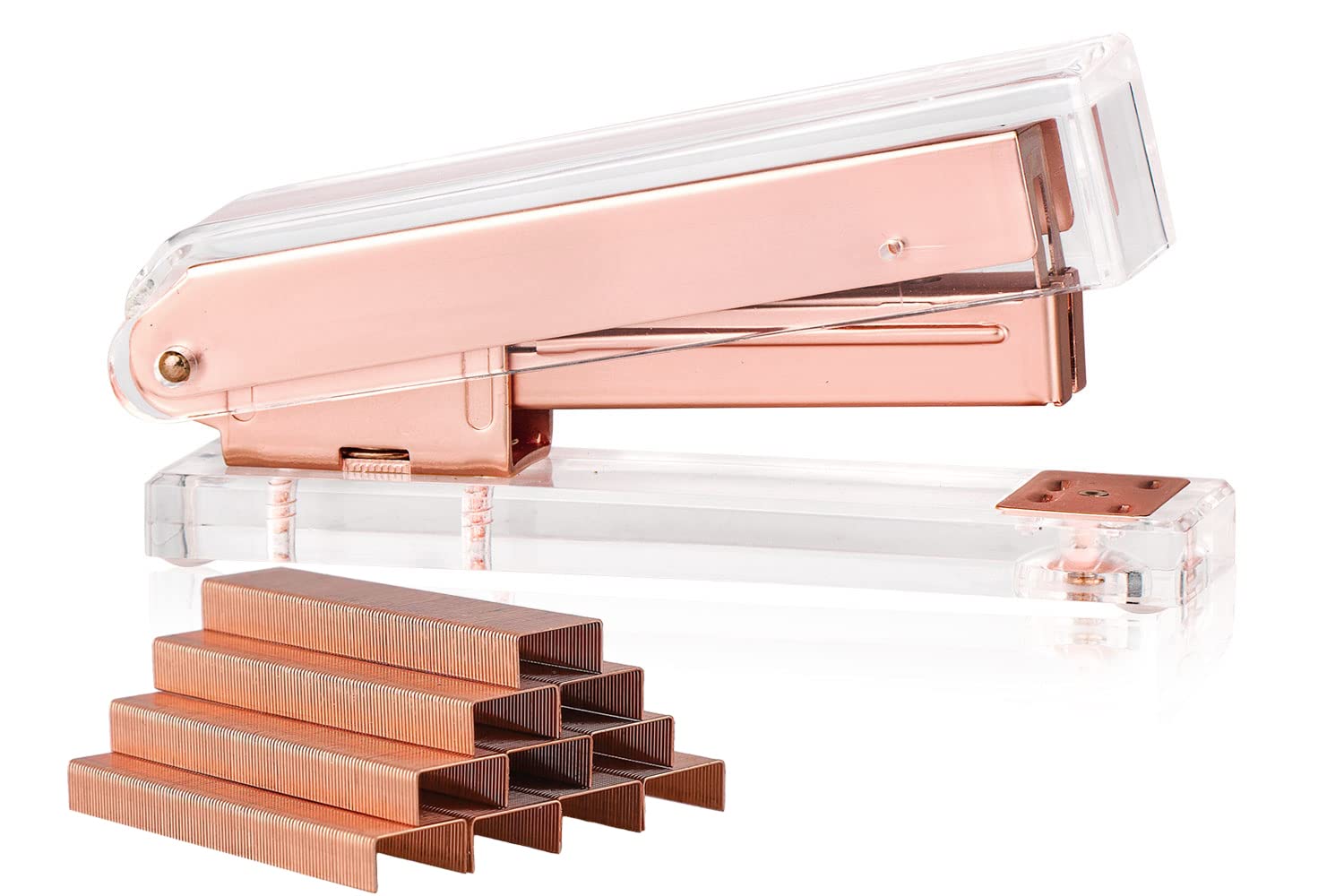 Sirmedal Elegant Ultra Clear Acrylic Rose Gold Desktop Stapler With 1000 Staples For Office Accessories(Rose Gold)