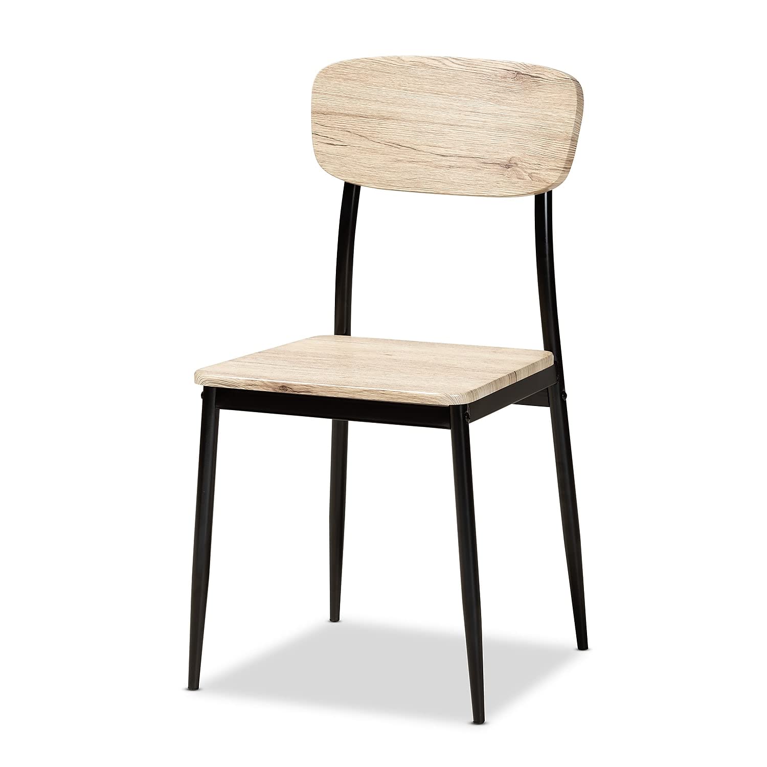 Baxton Studio Honore Mid-Century Modern Light Brown Finished Wood and Black Metal 4-Piece Dining Chair Set