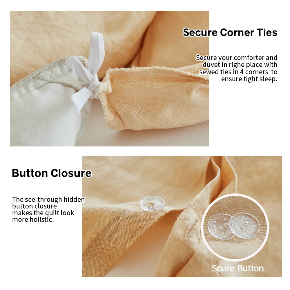 Simple&Opulence 100% Linen Duvet Cover Set, 3 Pcs Pure Natural French Flax Sand Duvet Cover Queen Size, Breathable Soft Comfy Li