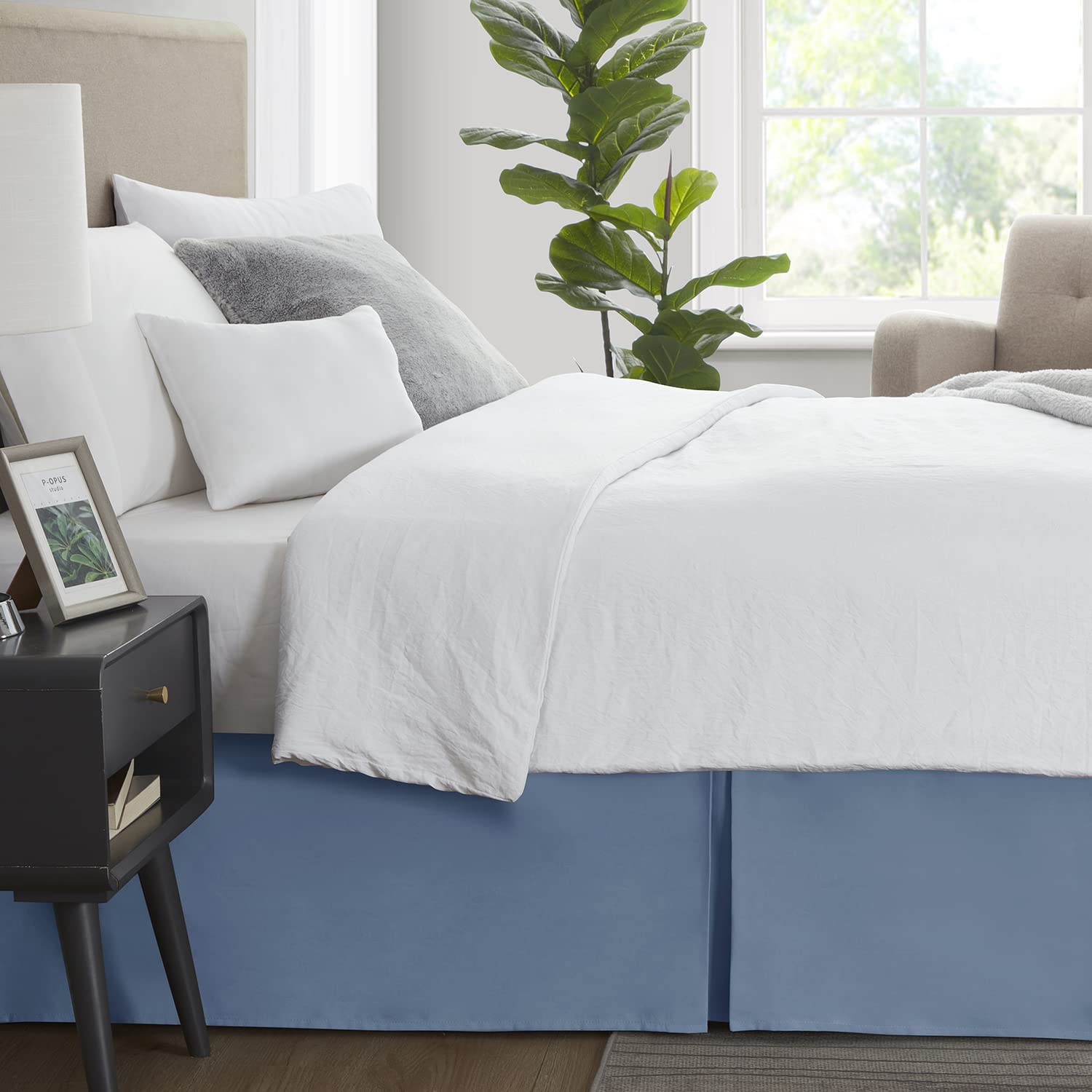 Nestl Blue Heaven Bed Skirt Cal King Size - Cal King Bed Skirt 14 Inch Drop - Brushed Microfiber Bed Skirts - Hotel Quality Pleated Bed Skirt - Shrinkage & Fade Resistant