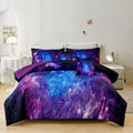 Helloosuu 7Pcs Purple Comforter Sets Queen,Girls Galaxy Comforter Queen,Girls Bed Sets Queen,Bed In A Bag With Flat Sheet And Fi