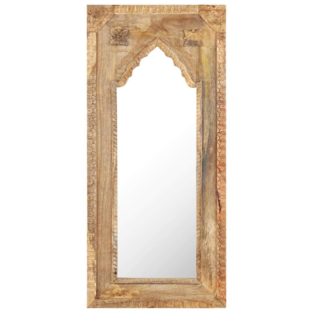 vidaXL Solid Mango Wood Wall-Mounted Mirror - Rectangular Frame, Artisan Hand-Carved, Unique Decorative Piece for Living Room/Bedroom/Hallway, 19.7&quot;x43.3&quot;