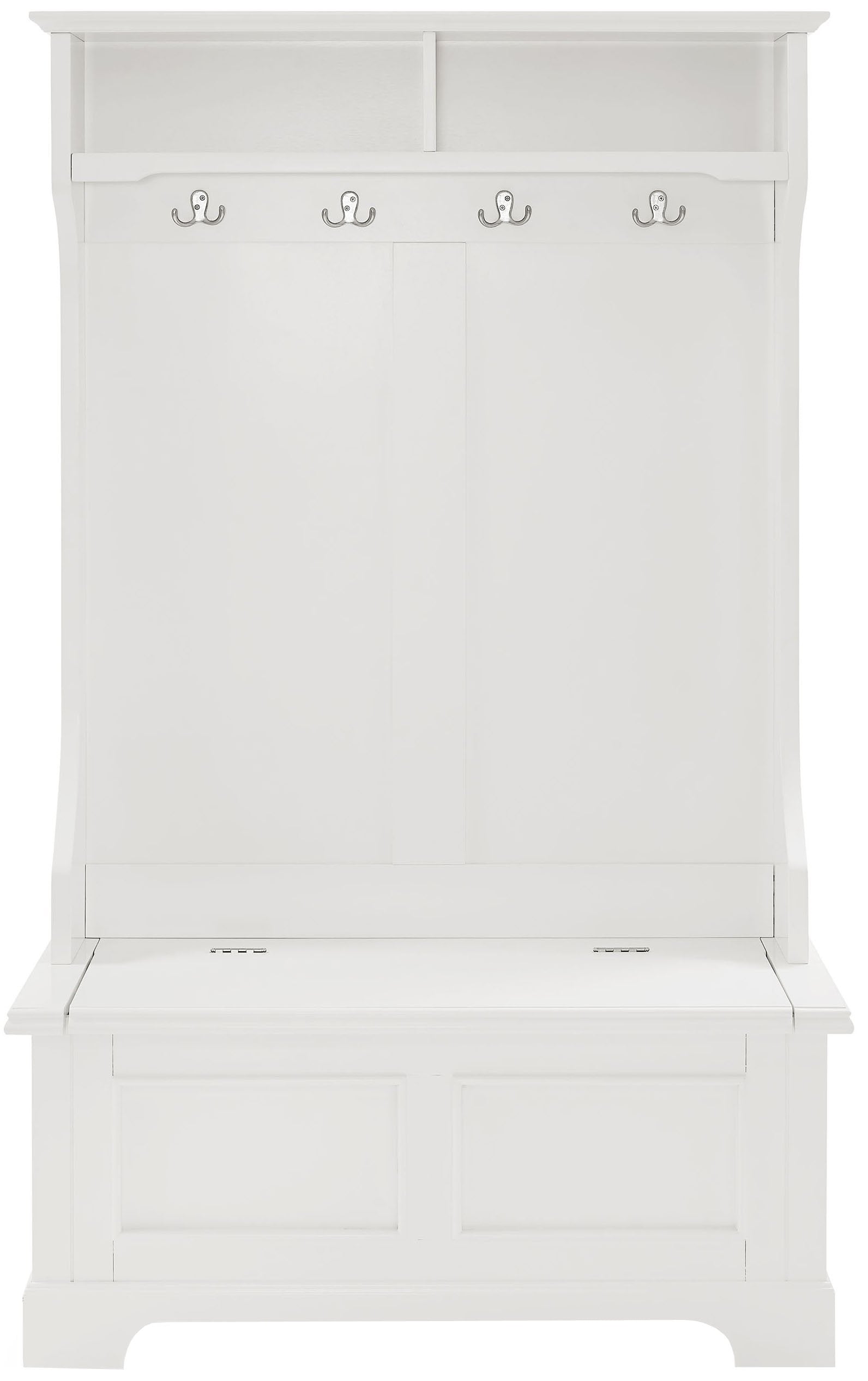 Crosley Furniture Campbell Hall Tree with Storage Bench and Coat Rack Hooks for Hanging, White