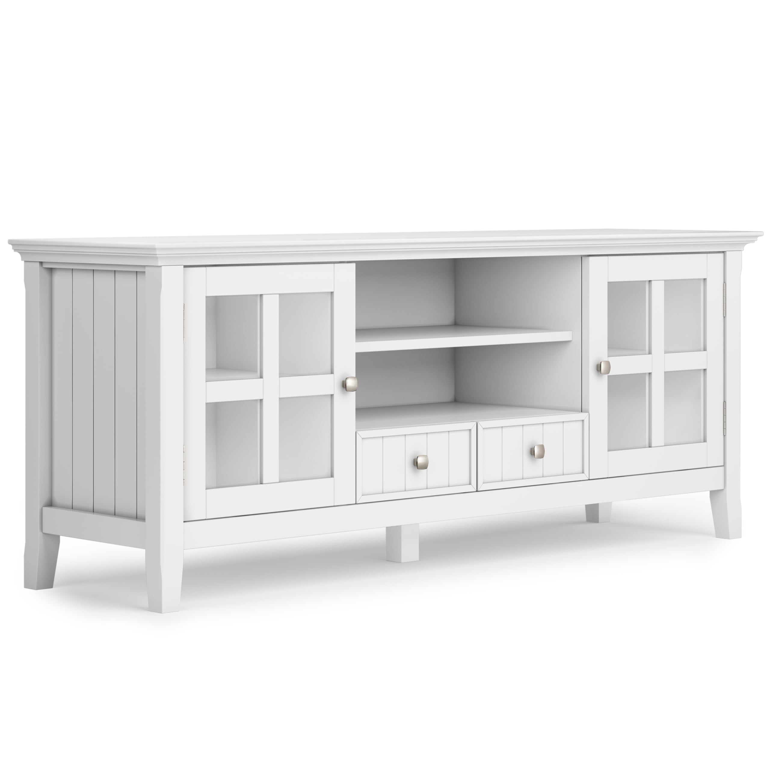 SIMPLIHOME Acadian SOLID WOOD 60 Inch Wide Rustic TV Media Stand in White for TVs up to 65 Inches, For the Living Room and Enter