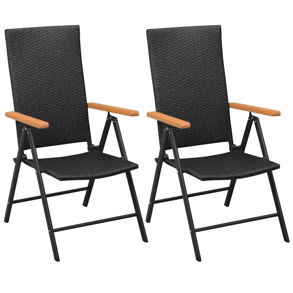 vidaXL Stackable Patio Chairs 2 Pcs, Outdoor Patio Dining Chair with Armrest, Stackable Outdoor Wicker Chair for Patio Garden Yard, Poly Rattan Black