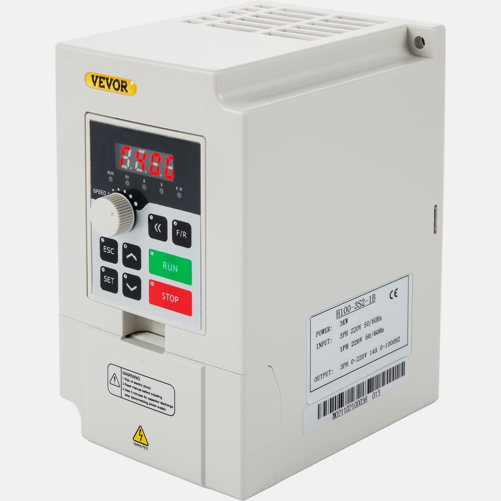 VEVOR VFD 3KW 220V 4HP, 1 or 3 Phase Input, 3 Phase Output Variable Frequency Drive, AC 14A 0~1000HZ CNC Motor Inverter Converte