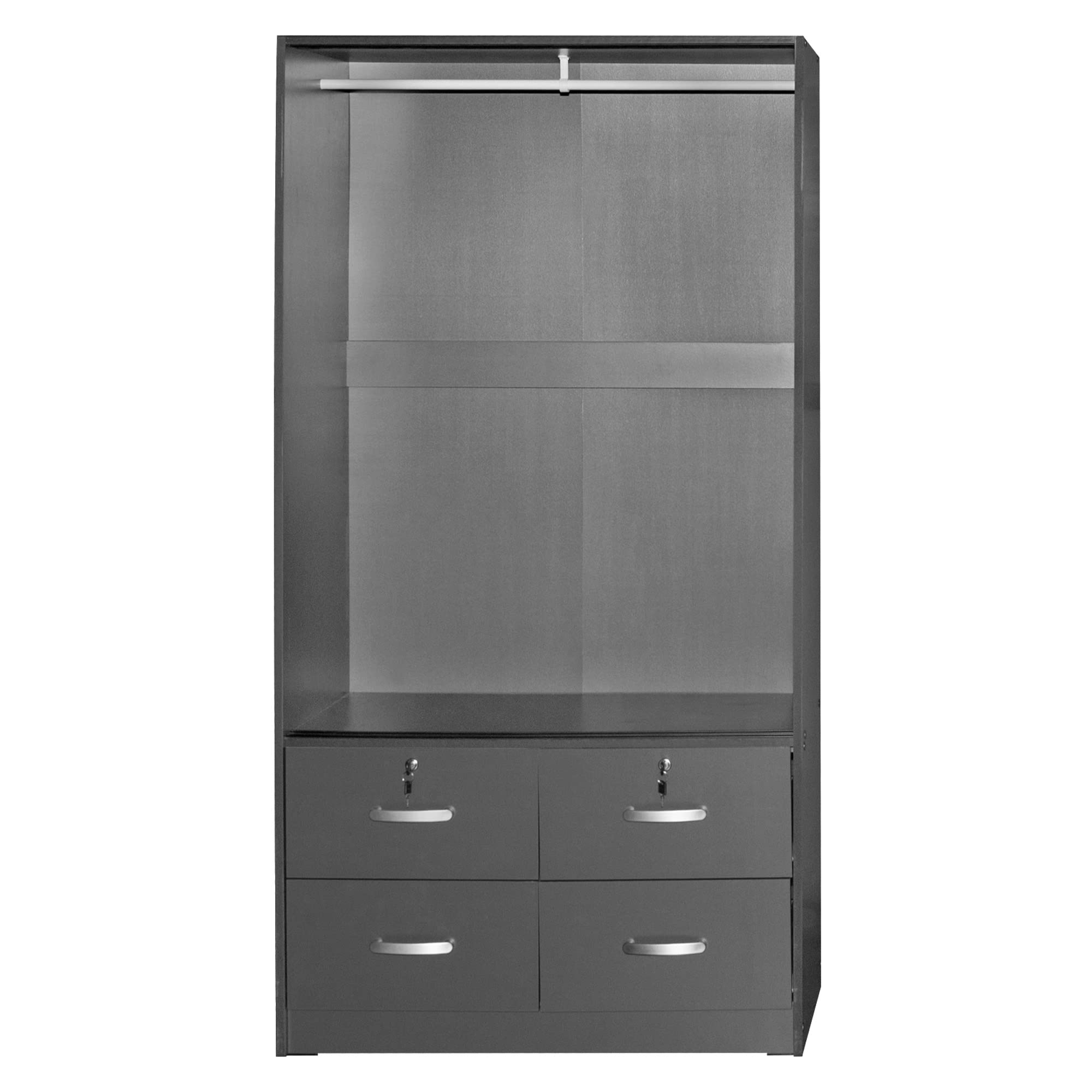 Better Home Products Sarah Double Sliding Door Armoire with Mirror in Gray