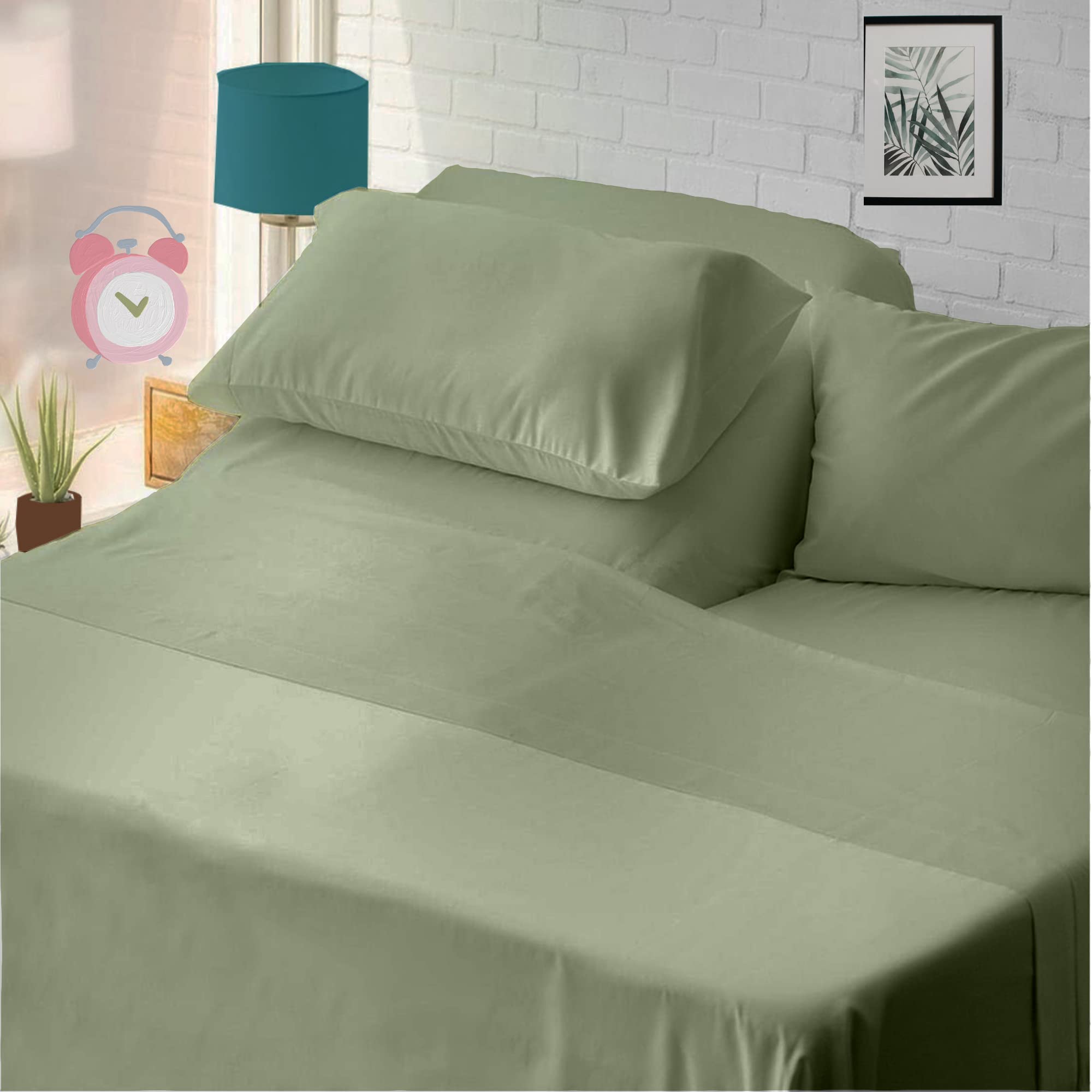 Cottingon,Premium 400 Tc 100% Egyptian Cotton,Flex Top King Sheets For Sleep Number Beds 16' Deep,King 34' - Sage