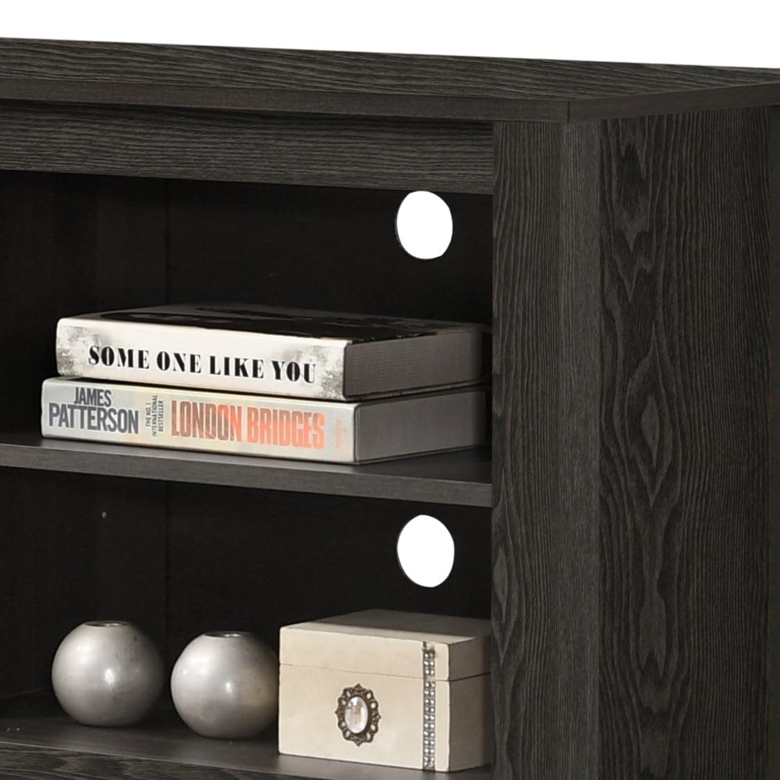 Lilola Home Benito Dark Gray 70" W TV Stand with Open Shelves and Cable Management