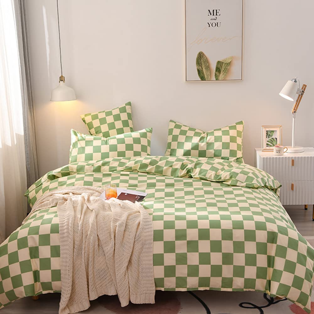 Clothknow Sage Green Grid Comforter Set Queen Green And White Bedding Comforter Sets Full Checker Plaid Bed Comforter Queen Set