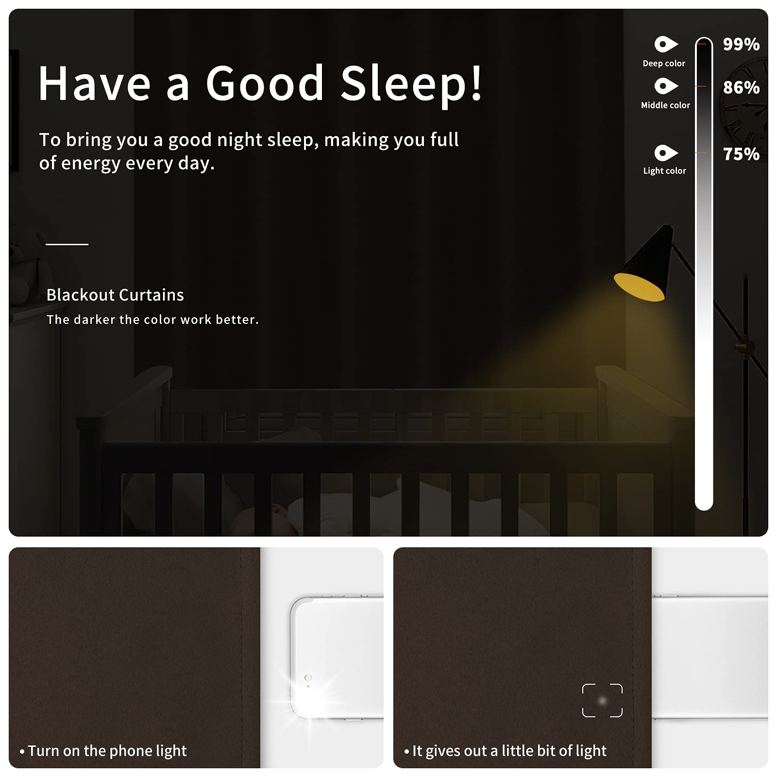 Easy-Going Blackout Curtains For Bedroom, Solid Thermal Insulated Grommet And Noise Reduction Window Drapes, Room Darkening Curtains For Living Room, 2 Panels(42X72 In, Dark Brown)