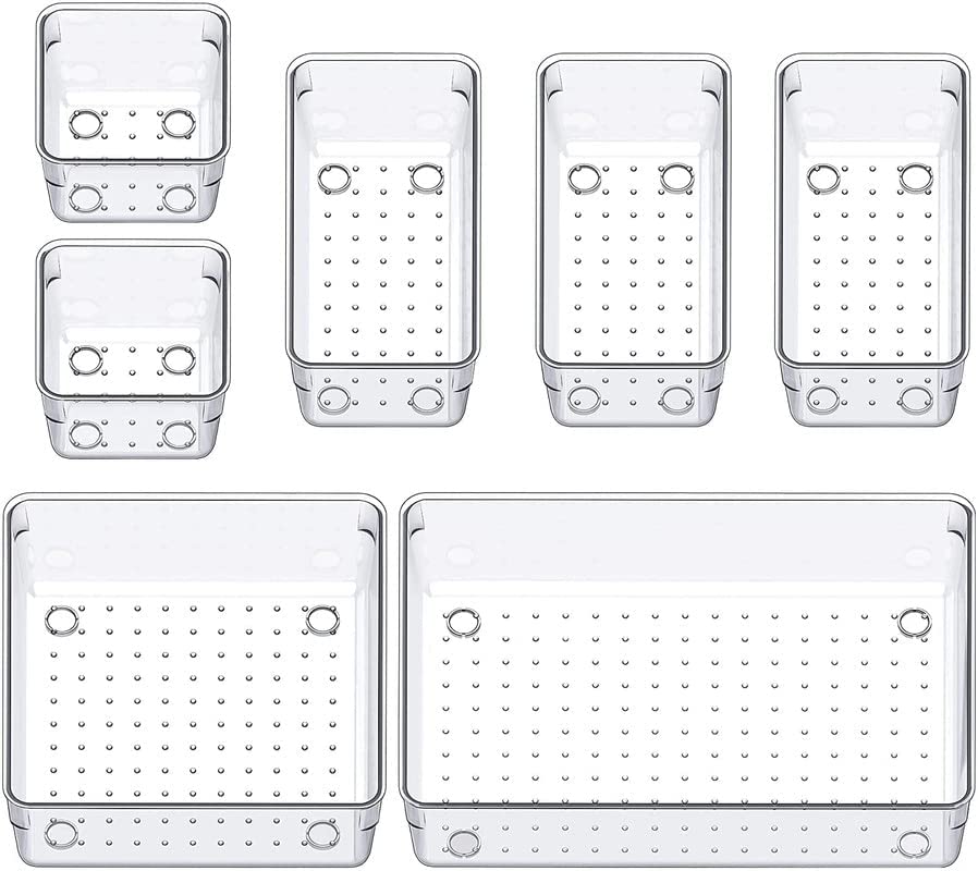 Nimbose Drawer Organizer Storage Clear Transparent Bins With Various Size For Kitchen, Office, Bathroom, Vanity Makeup Organiser
