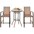 Tangkula 3 Pieces Outdoor Patio Bar Set, Outdoor Bistro Set With 2 Bar Stools And 1 Tempered Glass Bar Table, Bar Height Patio Table And Stools Set For Backyard, Garden, Lawn (Coffee)