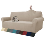 Znsayotx 1 Piece Jacquard Couch Covers For 3 Cushion Couch Living Room High Stretch Sofa Cover Pets Dogs Friendly Anti Slip Thickened Slipcovers Furniture Protector (Sofa, Khaki)