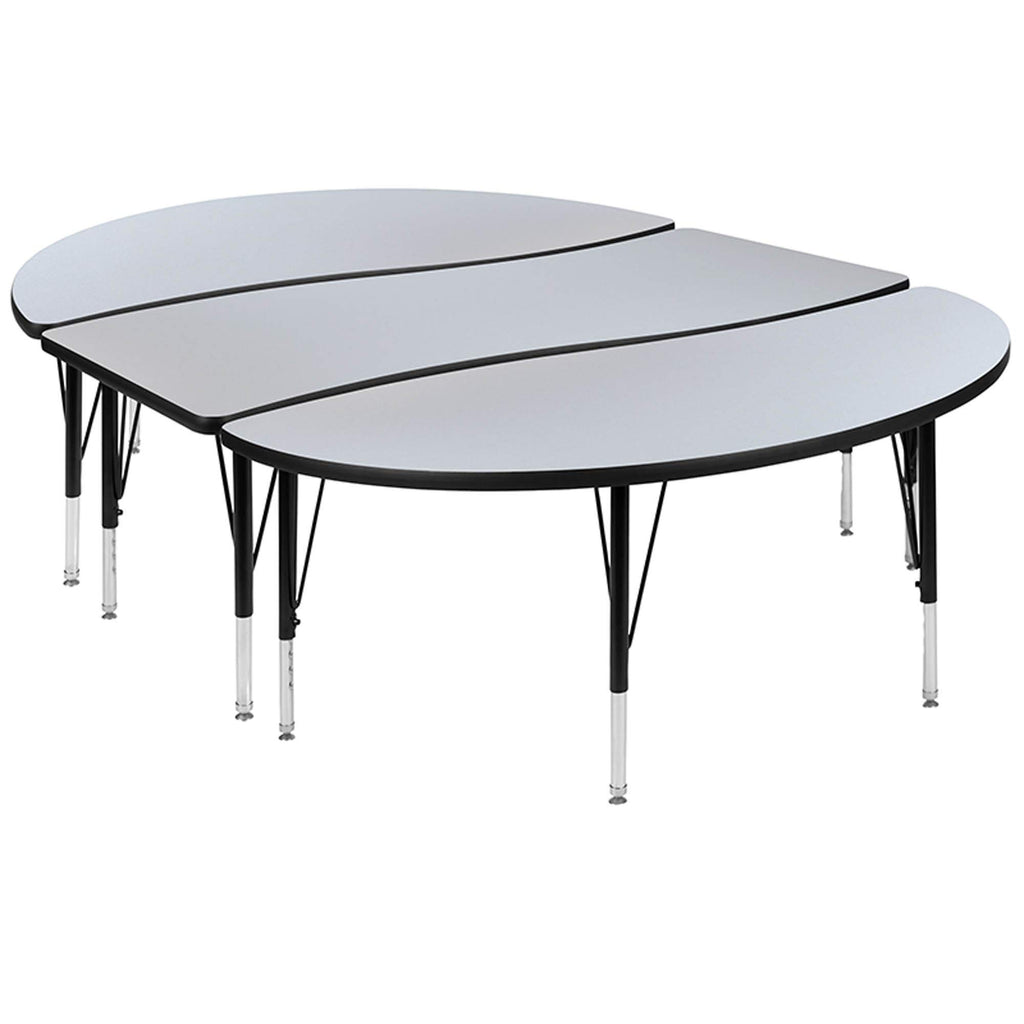 Flash Furniture Emmy 2 Piece 86" Oval Wave Flexible Grey Thermal Laminate Activity Table Set - Height Adjustable Short Legs