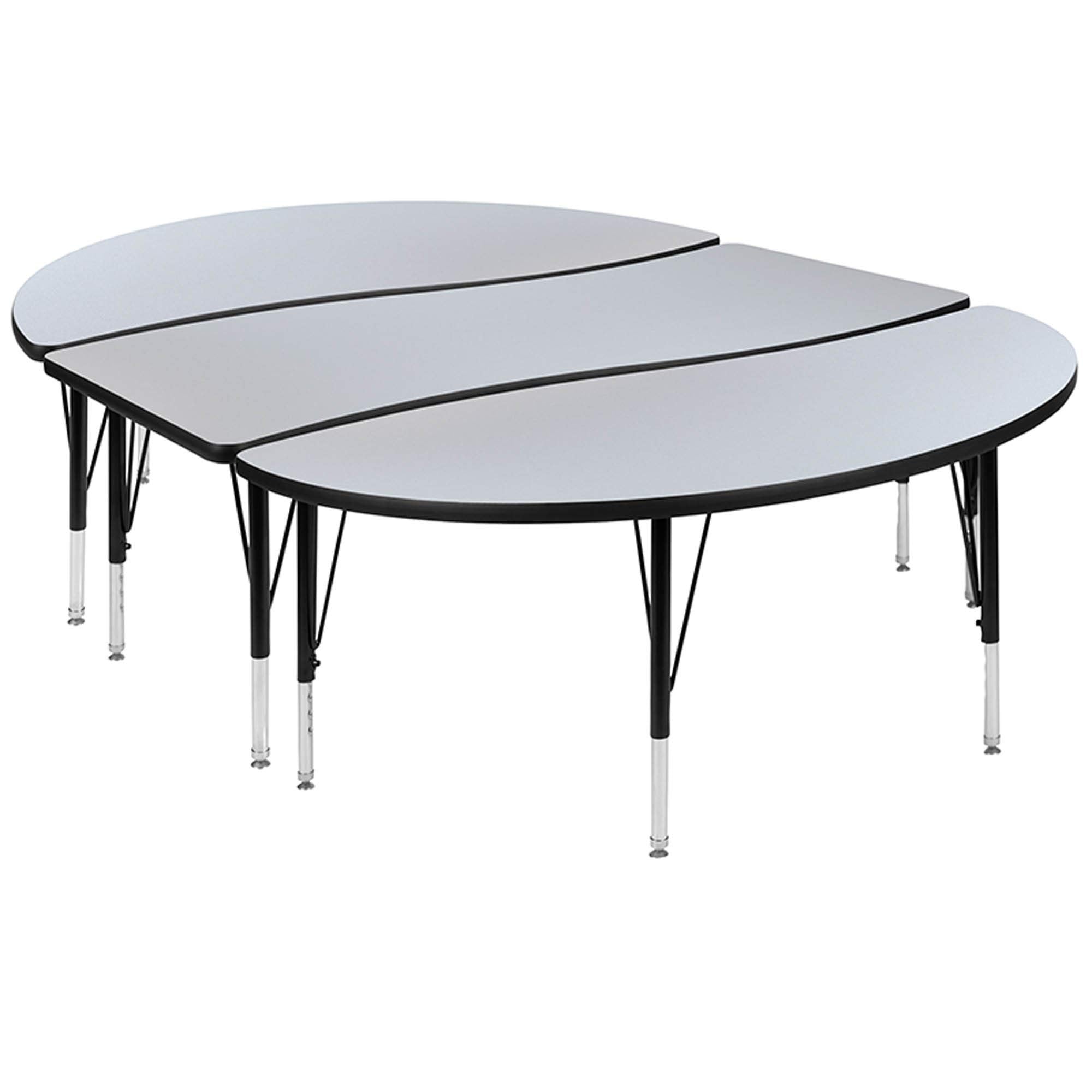 Flash Furniture Emmy 2 Piece 86" Oval Wave Flexible Grey Thermal Laminate Activity Table Set - Height Adjustable Short Legs